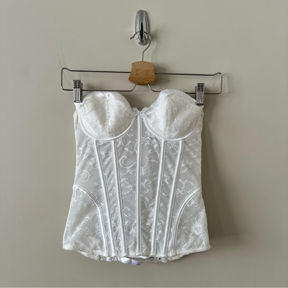 Victoria Secret-White Side Full Zipper LaceUp Back “I Do  Collection” Bustier